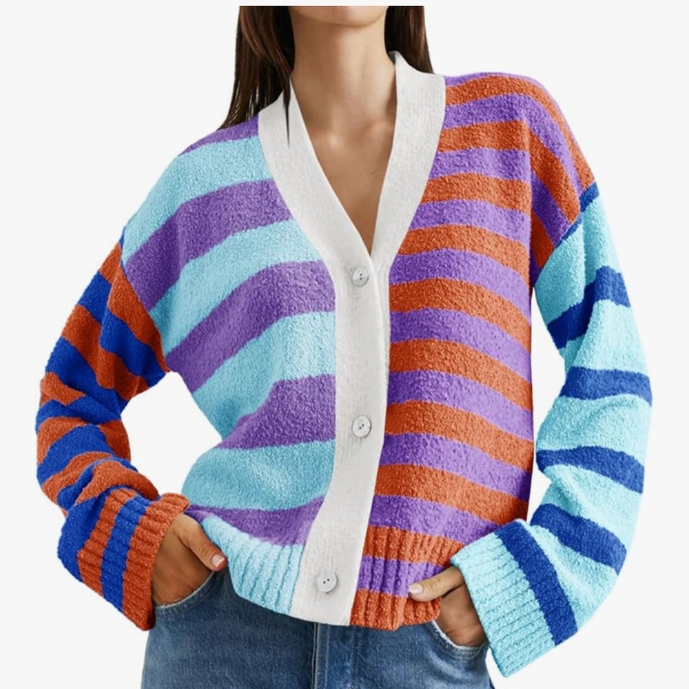 New-Striped Multicolor Cardigan Sweater